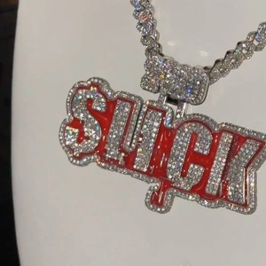 Plata de Ley 925 VVS Moissanite Hip Hop estilo rapero totalmente helado personalizado chupar nombre letra esmalte rojo encanto colgante para hombres - Product Image 1