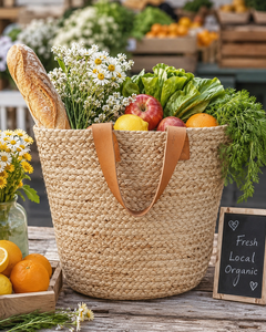 Woven Eco-Friendly Jute Tote <b>Bag</b> with Handles Fashion Style Storage <b>Basket</b> for Daily Use - Product Image 6