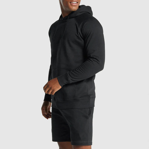Ensembles de sweats à capuche noirs pour hommes de qualité supérieure, logo personnalisé, survêtements 100 % coton, ensemble deux pièces sweat à capuche et short pour hommes - Product Image 2