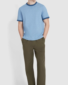 T-shirt Homme Bleu Manches Courtes Qualité Supérieure Coupe Classique 100% Coton Jersey Bordure Contrastante Col Rond Tenue Décontractée 2026 Vente en Gros - Product Image 3