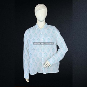 <b>Boho</b> Cotton Hand Block Printed Formal <b>Shirt</b> Floral Full Sleeve Indian Style Party Wear Handmade Clothing - Product Image 3