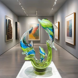 Plateau de table en verre Dophins, design animalier artistique contemporain fait main, forme irrégulière colorée, emballage individuel pour - Product Image 3