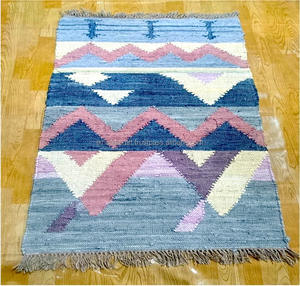 Hermosa alfombra marroquí hecha a mano, rosa y azul, lana bereber, alfombra abstracta de invierno, Alfombra tejida a mano, buena calidad, precio bajo - Product Image 6
