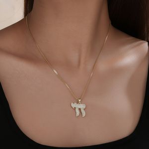 Collier pendentif QIKU Chai juif plaqué or 18 carats avec CZ, symbole de vie hébreu, bijou religieux, cadeau <span class=keywords><strong>pour</strong></span> femmes et hommes, à porter au quotidien - Product Image 2