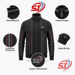 Veste en tricot sur mesure de qualité supérieure, fermeture éclair intégrale, cardigan jacquard côtelé monogrammé, pull streetwear, OEM, marque privée, vente en gros - Product Image 4