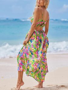 Vestido largo para mujer con estampado floral, cuello en V retorcido, sin mangas, vestido largo informal de verano - Product Image 3