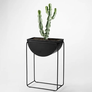 Support de plante moderne en métal noir avec pot de fleurs en forme de bol pour jardin intérieur, salon, balcon, terrasse et style contemporain - Product Image 6