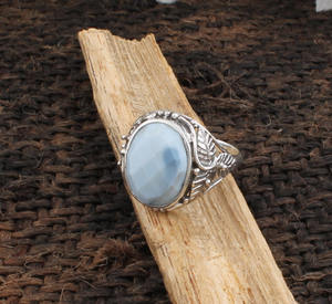 Bague en Agate Bleue Naturelle en Argent Sterling 925, Bague Ondulée à Bandes de Pierre Bleue pour Femme, Bijou Cadeau d'Anniversaire, Vente en Gros - Product Image 4