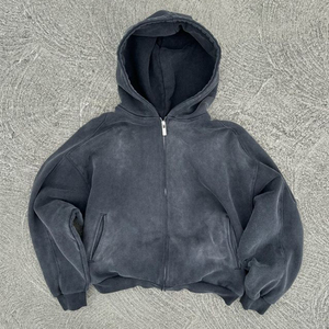 Nouveau style 2026 – Sweat-shirt unisexe oversize à capuche zippé en polaire rose uni, coupe courte, décontracté, pour l'automne, marque privée - Product Image 3