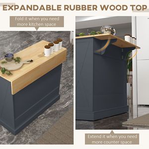 Carrello da Cucina Stile Fattoria con 2 Cassetti e Ripiani Regolabili, Isola Cucina Mobile con Piano Ribaltabile, Bancone Colazione in Legno Portatile - Product Image 4