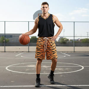 Shorts de basketball pour hommes, 5 pouces, style streetwear, taille élastique, logo avant, polyester/coton, séchage rapide, respirant - Product Image 5