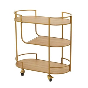 Carrito de Servicio Ovalado Moderno con Estantes de Madera y Marco de Metal Dorado, Mueble Multifuncional Decorativo para Sala de Estar - Product Image 3