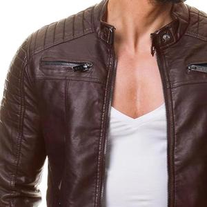 Wholesale Price Hot Selling 2025 New Style Genuine Leather Stand Collar <b>Fur</b> <b>Trim</b> Streetwear Winter Leather Jackets for Men - Product Image 5