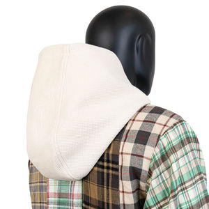 Sudadera con capucha de algodón 100% de alta calidad, a la moda, con diseño de patchwork a cuadros y bloques de color, con cremallera, estilo oversize y corte crop, tipo chaqueta de franela para hombre - Product Image 5