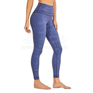 Mid Waist Full Length Simple <b>Yoga</b> <b>Leggings</b> with Contrast Stitch Spandex Nylon Four-Way Stretch - Product Image 1