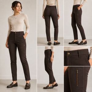 Pantalones de equitación marrones de cintura alta para mujer, ajustados, elásticos, lavados, con bolsillos con cremallera, de corte entallado, para equitación al aire libre y trabajo. - Product Image 3