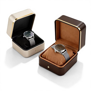 High-end Gold-<b>Edged</b> PU Leather Watch Box Rounded Corners Flip-Top Packaging Box Bracelet Bangle Box Jewelry Box - Product Image 1