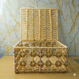 Handmade Gold Braided Woven <b>Storage</b> Basket with <b>Lid</b> Luxury Decorative Rope Organizer Box Eco-Friendly Gift Hamper <b>Bin</b> - Product Image 1