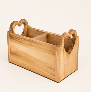 Porta cubiertos rústico de madera hecho a mano con asas con recorte de corazón, organizador de cubiertos vintage de 2 compartimentos y soporte para cucharas para comedor - Product Image 5