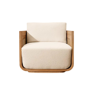 Sillón de Exterior Moderno y Contemporáneo, Madera de Teca Sólida, Estructura Curva de Lujo, Detalles de Ratán Tejido Natural, Muebles Duraderos para Hotel - Product Image 1