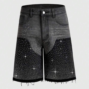 Shorts en jean vintage décontractés pour homme, taille mi-haute, coupe droite, 100 % coton respirant, séchage rapide, ourlet brut, délavage vintage - Product Image 2
