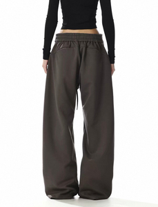 Pantalones de Mujer de Cintura Alta, Pierna Ancha, Corte Holgado, con Cordón, Color Sólido, Estilo Casual, Tejido de Punto, Estilo Otoñal - Product Image 3