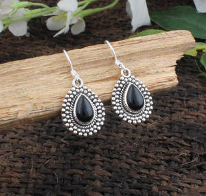 Natural Black <b>Onyx</b> Drop <b>Earrings</b> 925 Sterling Silver Minimalist Luxury Gift Jewelry Unisex - Product Image 1