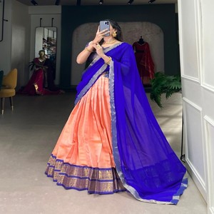 Ensemble Lehenga Choli en soie Kanchipuram cousu main VASTRA COTTAGE avec travail de tissage Zari et dupatta en Georgette, idéal pour les mariages et les occasions festives - Product Image 6