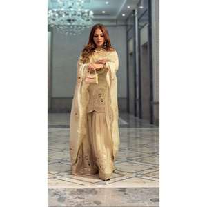 Ropa Tradicional China con Bordado Superior e Inferior y Dupatta con Trabajo de Lentejuelas y Cuentas, Color Beige, Talla M, Shree Hari Fashion-SR - Product Image 4