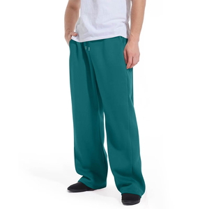 Pantalon large pour homme, couleur turquoise, taille élastique, coton, décontracté, respirant, léger, poches latérales, devant plat, style printemps 2027 - Product Image 1