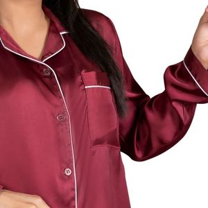 Conjunto de Pijama de Terciopelo Borgoña para Mujer, Camisa de Manga Larga con Botones y Pantalones a Juego, Ropa de Dormir Elegante y Suave, Conjunto para Descansar, OEM Personalizado - Product Image 6