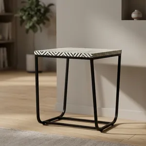 Modern Bone Inlay Metal <b>Side</b> <b>Table</b> <b>Square</b> Accent End <b>Table</b> Handmade Contemporary Living Room Bedroom Decorative Furniture Design - Product Image 3