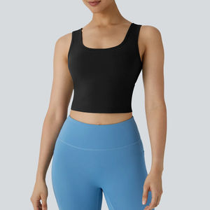 Ensemble de sport deux pièces DS-8757 : Haut de yoga corset respirant à imprimé uni et manches courtes, avec effet froncé aux fesses, en Spandex/Nylon - Product Image 1