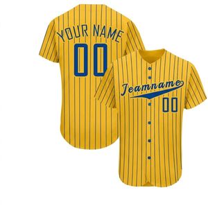 Wholesale Custom Logo Baseball Jerseys Sublimation <b>Yellow</b> Pinstripe Button Front Team Uniform <b>Shirts</b> with Custom Name and Number - Product Image 4