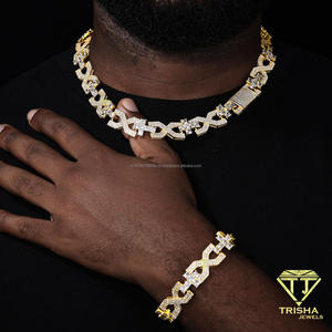 Cadena de eslabones con motivo de cruz de diamante moissanita de plata de ley 925 para joyería streetwear masculina con detalles brillantes, venta al por mayor. - Product Image 2