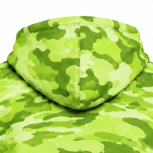 Sweat à capuche camouflage vert lime pour homme, imprimé camouflage personnalisé, poche kangourou, cordon de serrage, style décontracté, streetwear athlétique - Product Image 4