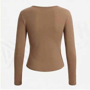 Haut de yoga à manches longues et col en V froncé pour femme North Approach, couleur unie, respirant, vêtement de sport - Product Image 2