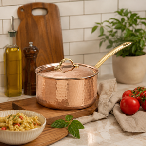 Cacerola de cobre martillado hecha a mano con tapa y asa de latón, olla para cocinar, utensilios de cocina, proveedor mayorista, logotipo personalizado OEM, India - Product Image 2