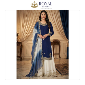 Meilleure collection de vêtements de style indien pour les occasions festives, vêtements de créateur, crêpe français pur et naturel avec broderie de sequins, ensemble sharara - Product Image 3