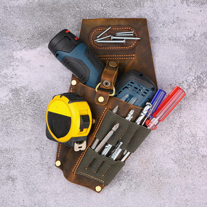 Étui de ceinture en cuir véritable pour outils électriques, robuste, pour électricien, charpentier, travaux de construction, pochette de travail en alliage, automatique - Product Image 4