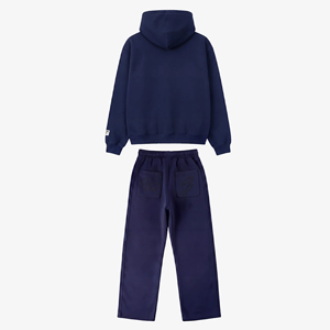 Conjunto Deportivo con Capucha Unisex Azul Marino, 340 GSM, 100% Algodón Francés, con Cordón Ajustable, Estilo Casual para Otoño, Logotipo Bordado, 2026 - Product Image 2