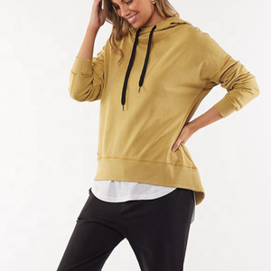 Sudadera con capucha color mostaza para mujer, estilo oversized, con bolsillo frontal, informal, con hombros caídos, holgada, para chicas. - Product Image 1