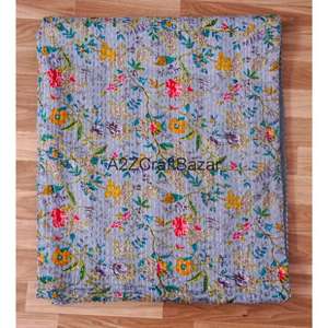 Manta Vintage Acolchada a Mano de Algodón Orgánico Ecológico con Estampado Floral de Estilo Indio para Mayoristas, Colcha Kantha Hecha a Mano para el Hogar - Product Image 5