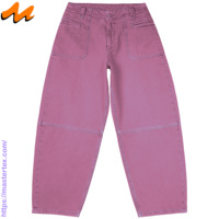 Jean en denim coupe baril taille mi-haute pour femme Master Textile, 100 % coton, coupe décontractée, lavable, avec rivets, style fête, coupé-cousu, 8,85 oz