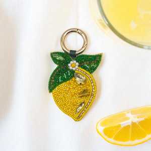 Fruit Pattern Beaded Lemon Carabiner Keychain Resin Inlay Cuté Style <b>Bag</b> <b>Charm</b> - Product Image 3