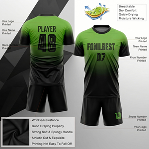 Conjunto de Camiseta de Fútbol Personalizada con Degradado Verde y Negro, Unisex, Sin Mangas, Cuello en V, Poliéster que Absorbe la Humedad, Ajuste Atlético, Totalmente Estampada - Product Image 5