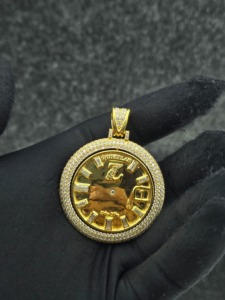Iced Out Gold Plated Baguette Cut Moissanite <b>Clock</b> Pendant With <b>Roman</b> Numerals Rapper Bling Hip Hop Men's Charms Fashion Jewelry - Product Image 5