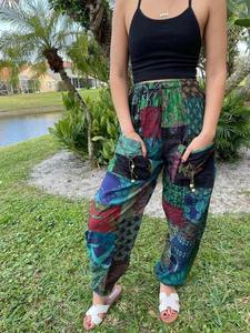 Unisex High All-Season Patchwork Harem <b>Pants</b> Pockets Wholesale Summer Festivals Streetwear Men Women's Fashion <b>Silk</b> Logo XL - Product Image 2