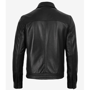 Blousons en cuir de vachette véritable noir pour hommes 2026 – Respirants, coupe-vent, style motard, fermeture éclair, col rabattable, coupe classique - Product Image 2