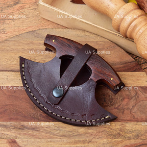Stainless Steel Ulu Chef <b>Knife</b> Traditional Alaskan Chopping Cutting Rosewood <b>Handle</b> Handmade Ambidextrous Leather Sheath OEM/ODM - Product Image 6